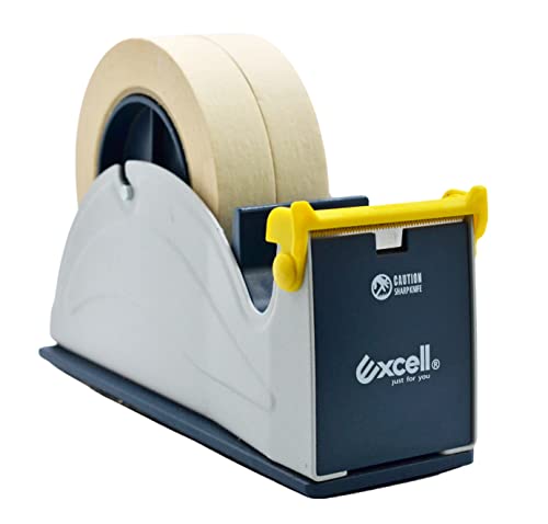 WOD TTD2SD Tabletop Twin-Roll Steel Desktop Tape Dispenser, Blue & Gray - Fits Tape up to 2 inch Wide, Holds 3 inch core, Weighted Rubber Base for Stability