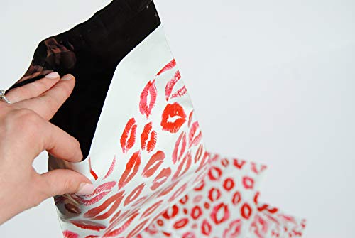 Lips Poly Mailers Red Kiss for Make Up Lip Gloss LipStick Self Sealing Envelope Wide Lip Print Waterproof Shipping | Pack of 25 | Size 10 x 6.75" inches