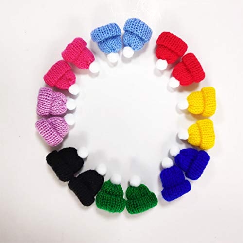 Amosfun 10Pcs Mini Knit Christmas Hat Small Santa Claus Cap Xmas Party Hat Ornament for Decoration