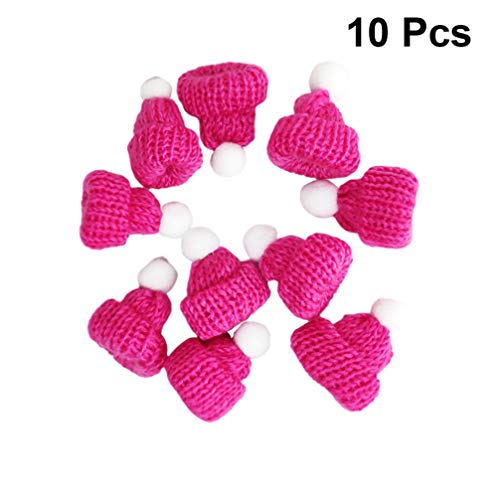 Amosfun 10Pcs Mini Knit Christmas Hat Small Santa Claus Cap Xmas Party Hat Ornament for Decoration