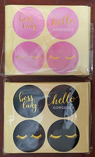 Boss Lady Eyelash Stickers Pink & Black Hello Gorgeous Lash Stickers -256 PCS Gilding Prints Labels Great for Businesses, Online Retailers to use on Eyelashes Box Storage Case Decorations Supplies
