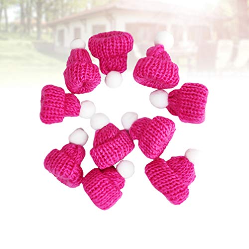 Amosfun 10Pcs Mini Knit Christmas Hat Small Santa Claus Cap Xmas Party Hat Ornament for Decoration
