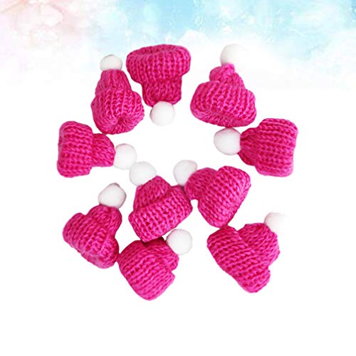Amosfun 10Pcs Mini Knit Christmas Hat Small Santa Claus Cap Xmas Party Hat Ornament for Decoration