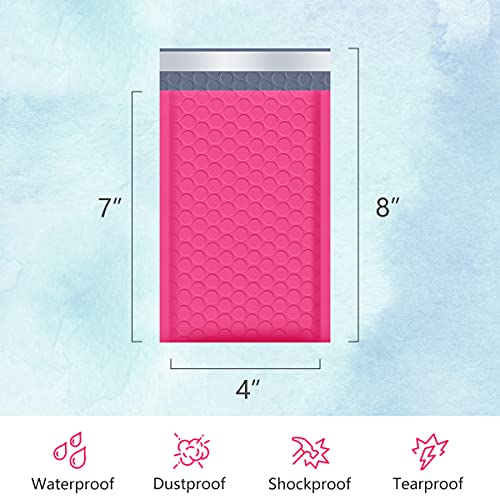 UCGOU Bubble Mailers 4x8 Inch Hot Pink 50 Pack Poly Padded Envelopes Small Business Mailing Packages Opaque Self Seal Adhesive Waterproof Boutique Shipping Bags for Jewelry Makeup Supplies #000
