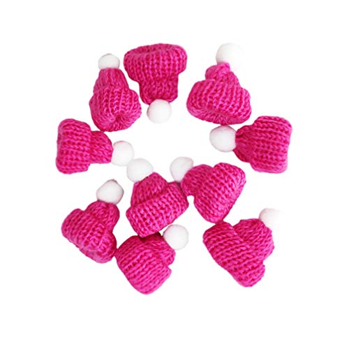 Amosfun 10Pcs Mini Knit Christmas Hat Small Santa Claus Cap Xmas Party Hat Ornament for Decoration