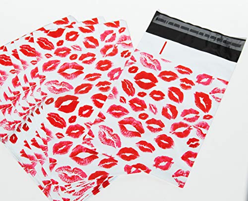 Lips Poly Mailers Red Kiss for Make Up Lip Gloss LipStick Self Sealing Envelope Wide Lip Print Waterproof Shipping | Pack of 25 | Size 10 x 6.75" inches