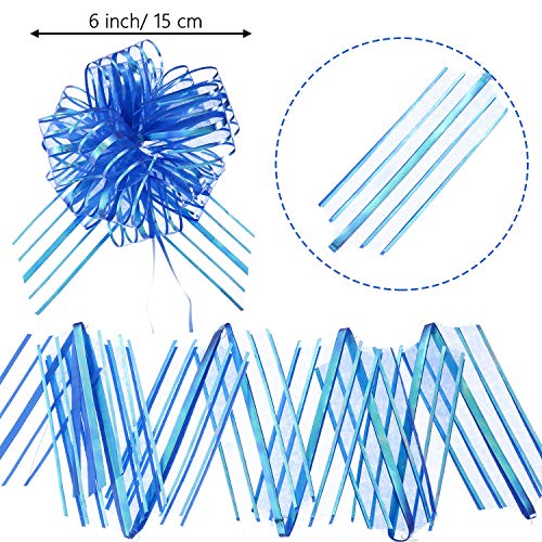 24 Pieces Pull Bow Mixed Color Large Organza Pull Bow Present Wrapping Pull Bow with Ribbon for Wedding Present Baskets (6 Inch Diameter)