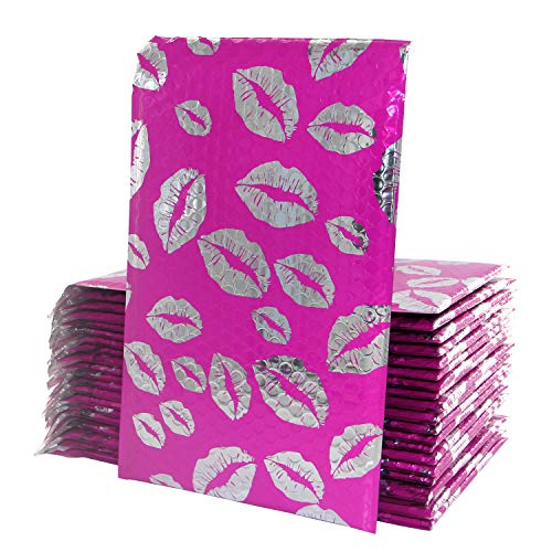 Yomuse #0 Extra Wide 7 x 10 Kiss Poly Bubble Mailer Self-Seal Padded Envelopes Fits CD DVD, Pack of 25, Hot Pink