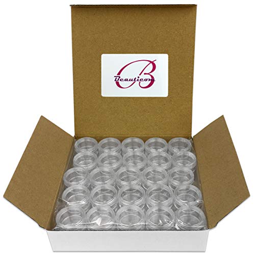 50 New Empty 5 Grams Acrylic Clear Round Jars - BPA Free Containers for Cosmetic, Lotion, Cream, Makeup, Bead, Eye shadow, Rhinestone, Samples, Pot, 5g/5ml (Clear Lid (50 Jars)