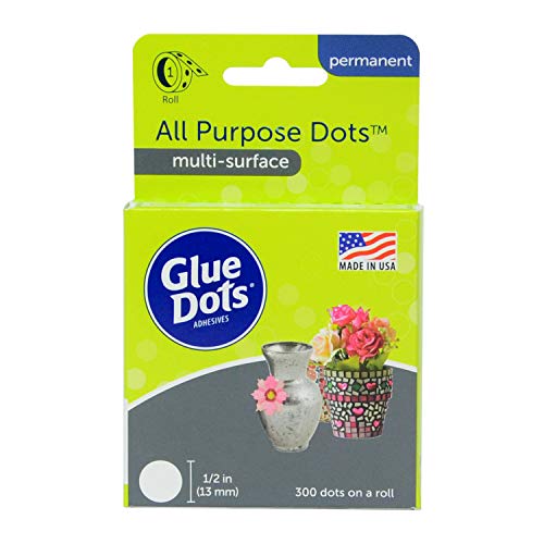 Glue Dots 35340E All Purpose Permanent Dots, 1/2 Inch Diameter, Clear, 300 per roll