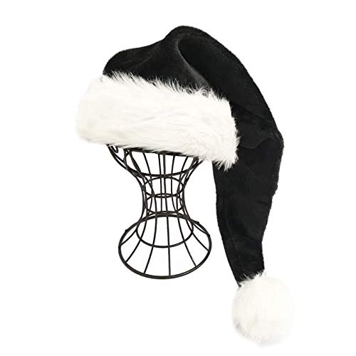 Christmas Black Santa Hat,Adults Deluxe Black and White Xmas Christmas Hat for Black Christmas Theme New Year Festive Holiday Party Supplies