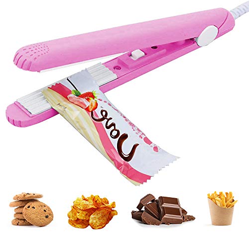 Mini Food Bag Heat Sealer Handheld, Smart Control Corrugated Suspension Heating Sheet for Airtight Food Storage with 43.1 inch Power Cable (Pink)