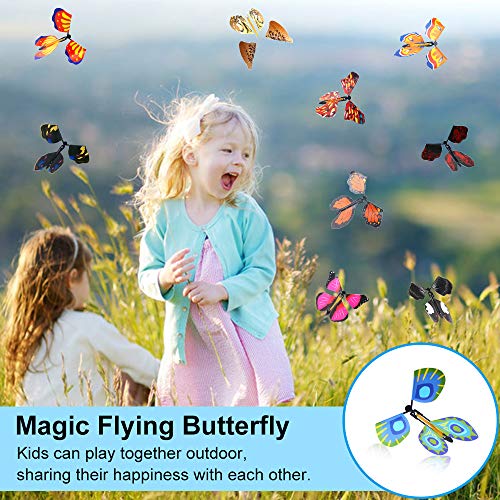 Outee 23 Packs Magic Flying Butterfly Card Surprise Wind Up Butterfly in The Book Rubber Band Powered Magic Fairy Flying Toy Great Surprise Gift