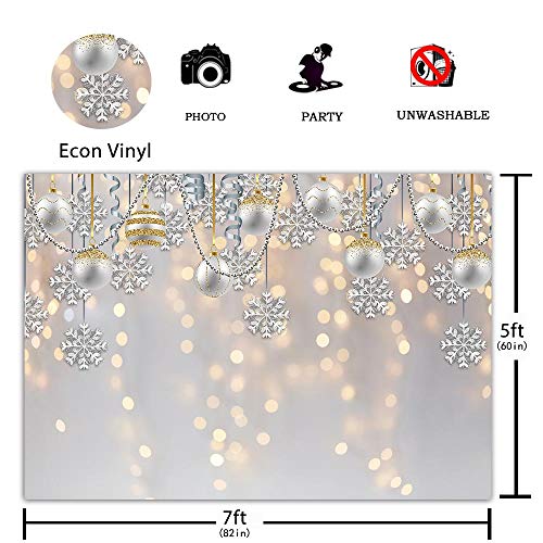 Funnytree 7x5ft Winter Wonderland Party Backdrop for Photography White Christmas Merry Xmas Snowflake Glitter Bokeh Background Sparkle Baby Shower Kids Birthday Portrait Banner Photo Booth Studio