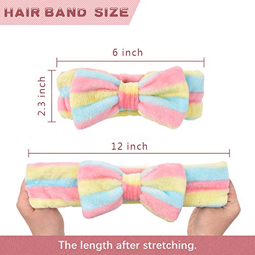 HUIANER Cute Bow Headband Coral Fleece Elastic Bowknot Hair Band For Girls Washing Face Makeup Cosmetic Yoga Sports Pajama Party, Pack of 6