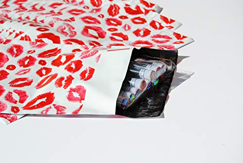 Lips Poly Mailers Red Kiss for Make Up Lip Gloss LipStick Self Sealing Envelope Wide Lip Print Waterproof Shipping | Pack of 25 | Size 10 x 6.75" inches