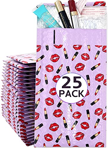 Modern 5th - Metallic Purple Bubble Mailers, 6x10 Inches(Usable Size:5.25X10”), Pack Of 25, Lip Gloss Design, Conveniently Self Sealing, Protective Padded Envelopes, Cute Packaging For Small Business