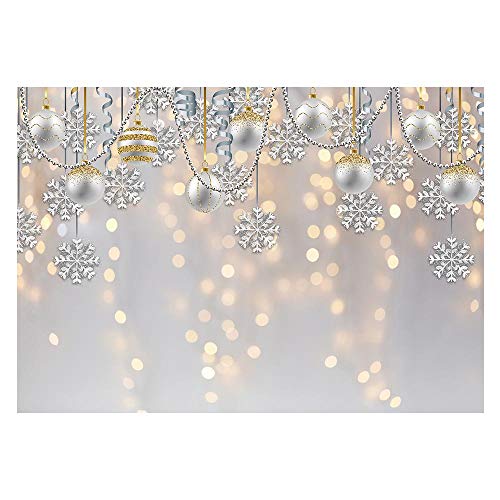 Funnytree 7x5ft Winter Wonderland Party Backdrop for Photography White Christmas Merry Xmas Snowflake Glitter Bokeh Background Sparkle Baby Shower Kids Birthday Portrait Banner Photo Booth Studio