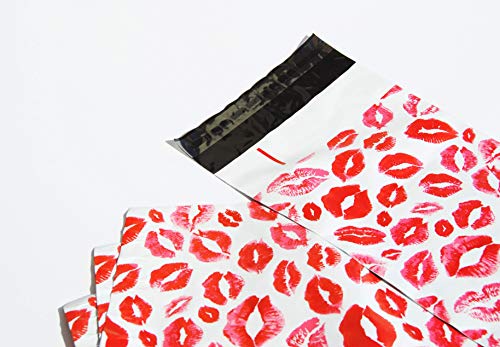 Lips Poly Mailers Red Kiss for Make Up Lip Gloss LipStick Self Sealing Envelope Wide Lip Print Waterproof Shipping | Pack of 25 | Size 10 x 6.75" inches