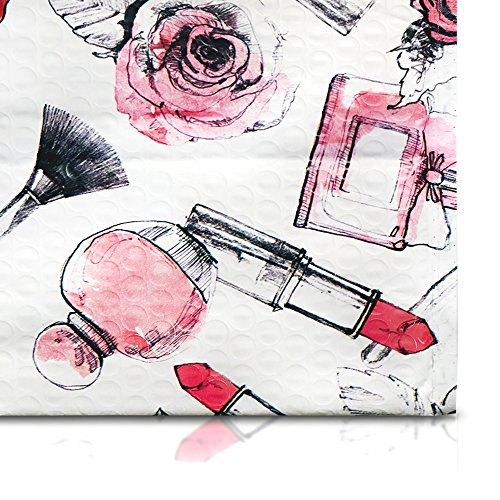 25 Pack 6x10 Pink Makeup Poly Bubble Mailers Padded Shipping Envelopes Bags with Custom Designer Printed Boutique Pattern and Self Seal Adhesive Strip - Large Heavy Duty Waterproof Bulk Combo