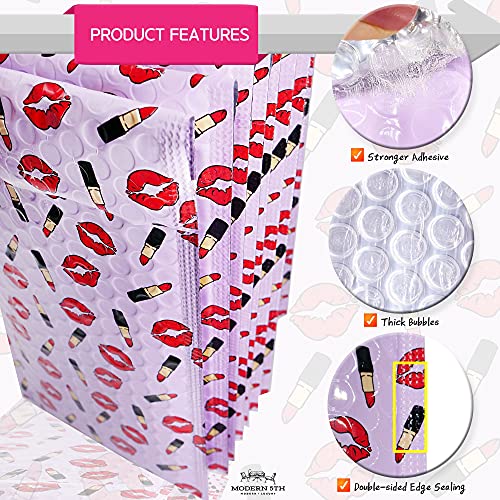 Modern 5th - Metallic Purple Bubble Mailers, 6x10 Inches(Usable Size:5.25X10”), Pack Of 25, Lip Gloss Design, Conveniently Self Sealing, Protective Padded Envelopes, Cute Packaging For Small Business